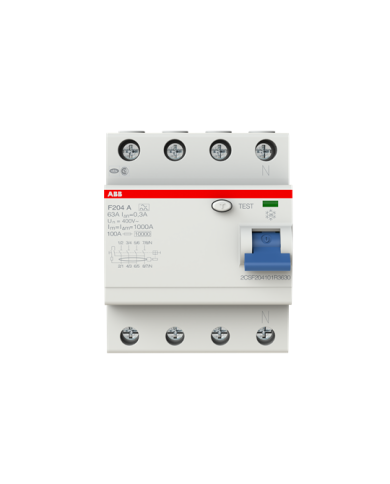 Disjoncteur FI ABB F204A-63/0,3, 63A/0,3mA, 4-Pôles