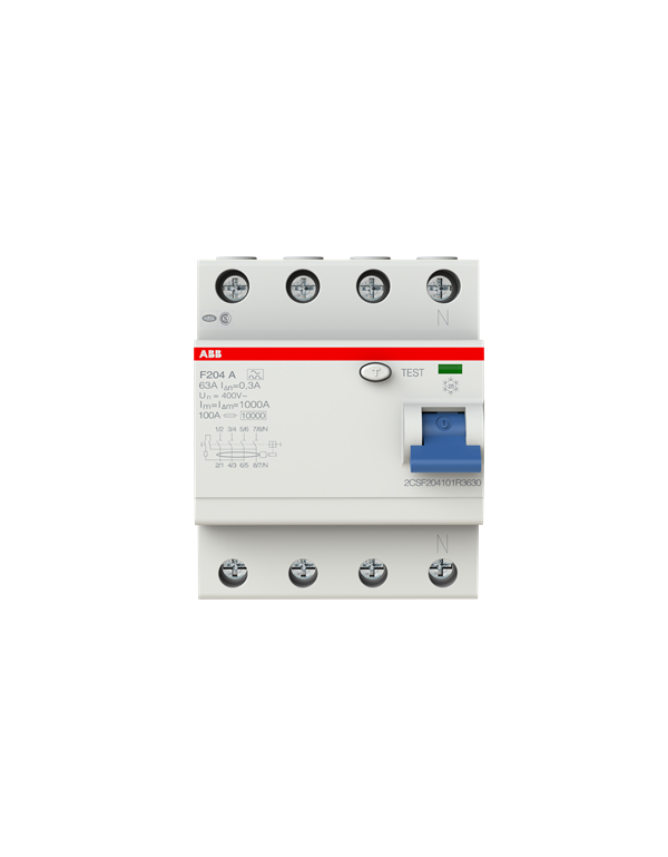 Disjoncteur FI ABB F204A-63/0,3, 63A/0,3mA, 4-Pôles