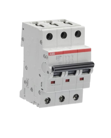 Disjoncteur miniature ABB S200M Type B, 3 pôles 63A 440V, capacité de coupure 10 kA System Pro M Compact