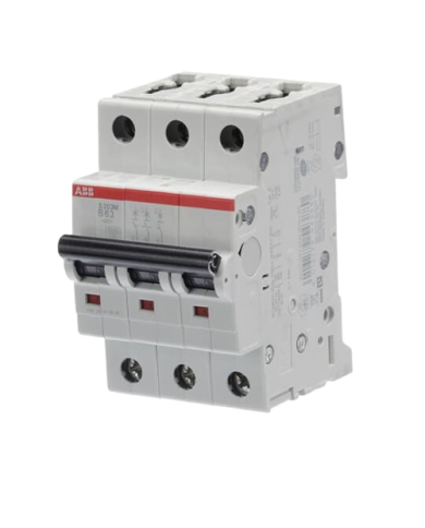 Disjoncteur miniature ABB S200M Type B, 3 pôles 63A 440V, capacité de coupure 10 kA System Pro M Compact