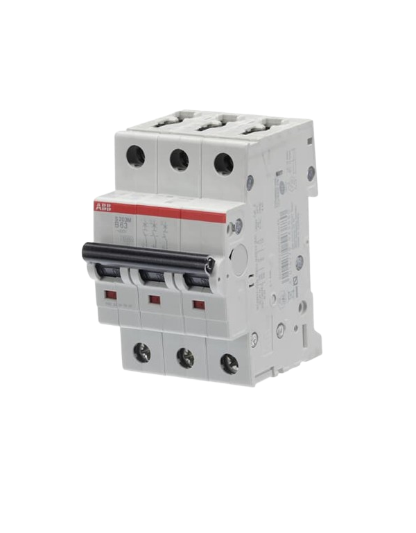 Disjoncteur miniature ABB S200M Type B, 3 pôles 63A 440V, capacité de coupure 10 kA System Pro M Compact