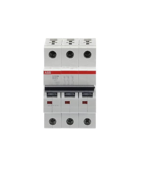 Disjoncteur miniature ABB S200M Type B, 3 pôles 63A 440V, capacité de coupure 10 kA System Pro M Compact