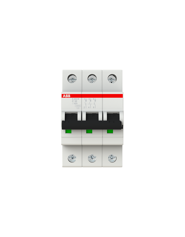 Disjoncteur ABB S203M-C32 3P 32A caractéristique C, 10 kA